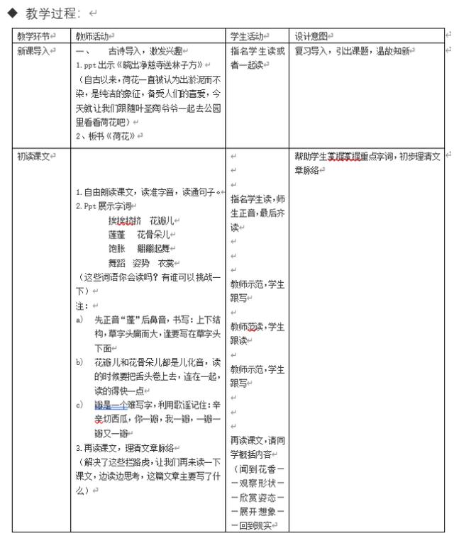 荷花教学设计，荷花式教学设计？